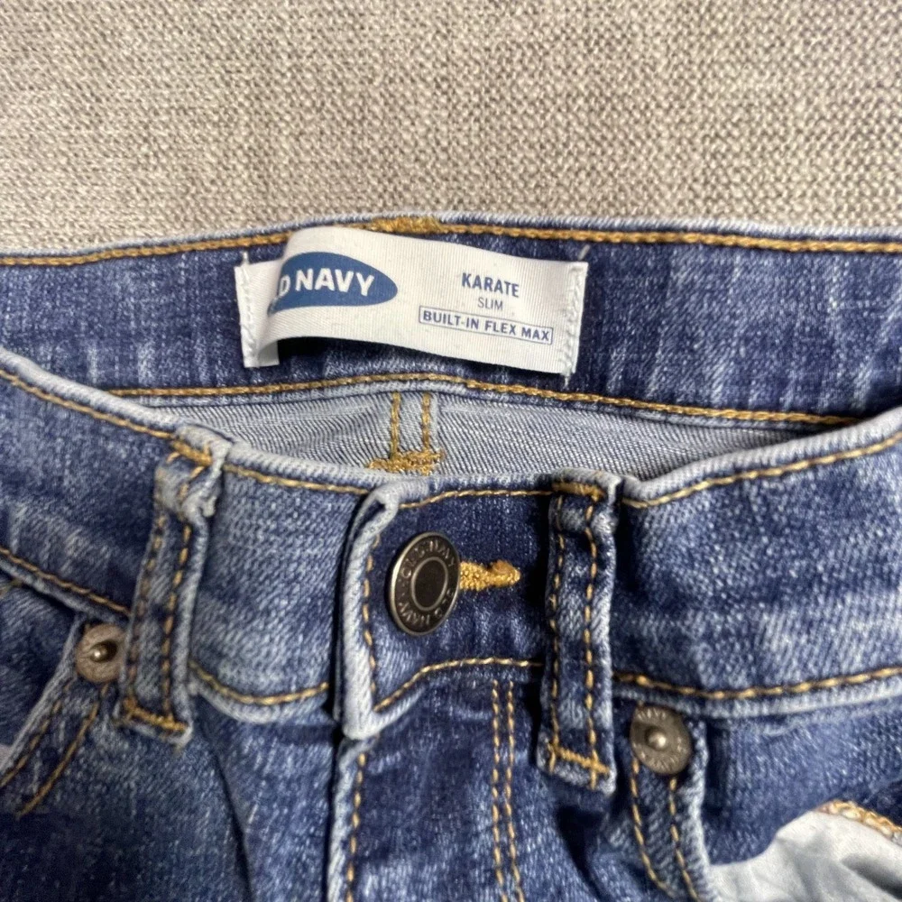 Old Navy Karate Slim Straight Jeans Boys 12 Blue Denim Medium Wash Distressed